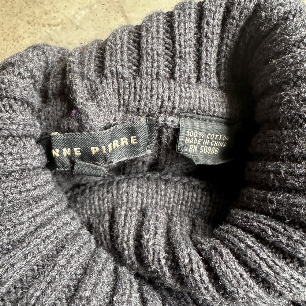 Y2K Grey Fisherman Cable Knit Turtleneck Sweater - Picture 2 of 5